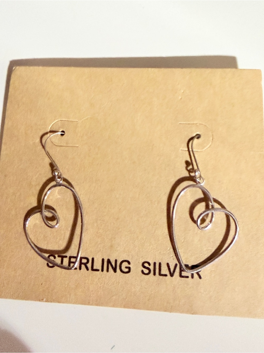 Sterling Silver Heart Dangle Earrings - Silver
